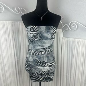 twenty one y2k animal print silver sparkly party bodycon strapless dress